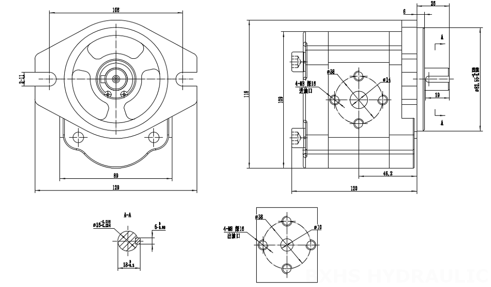 CBHS-FL304 4 cc/rev 液压齿轮泵 drawing image