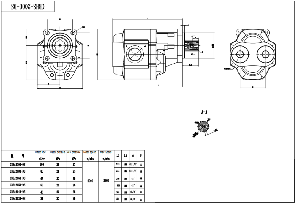 CBHST1-ISO-80 80 cc/rev 液压齿轮泵 drawing image