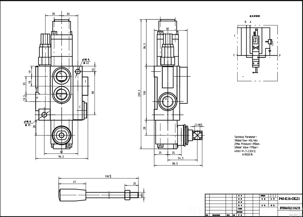 P80-G12-1OW 手控 1路 整体换向阀 drawing image