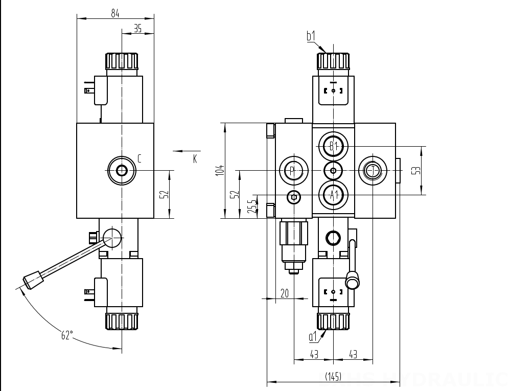 DCV58 电磁 1路 分片换向阀 drawing image