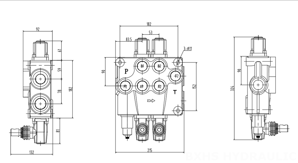 P120-G34-G1-OT 手控 2路 整体换向阀 drawing image