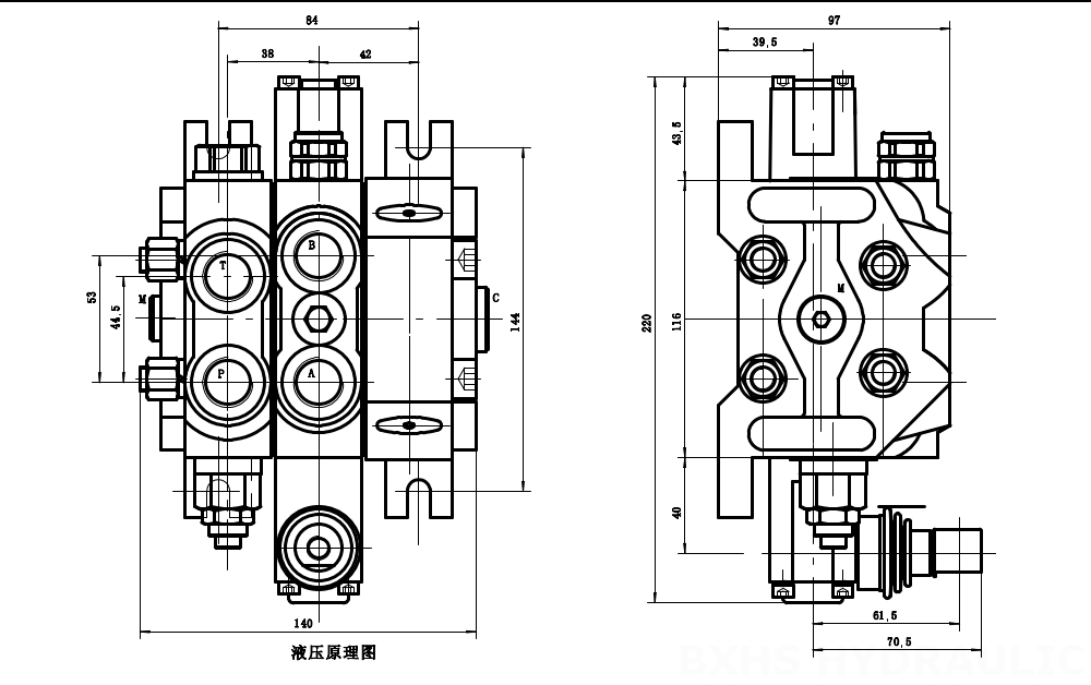 DCV60-G34 液控 1路 分片换向阀 drawing image