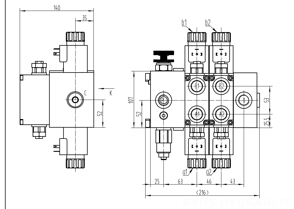 DCV58F 电磁 2路 分片换向阀 drawing image