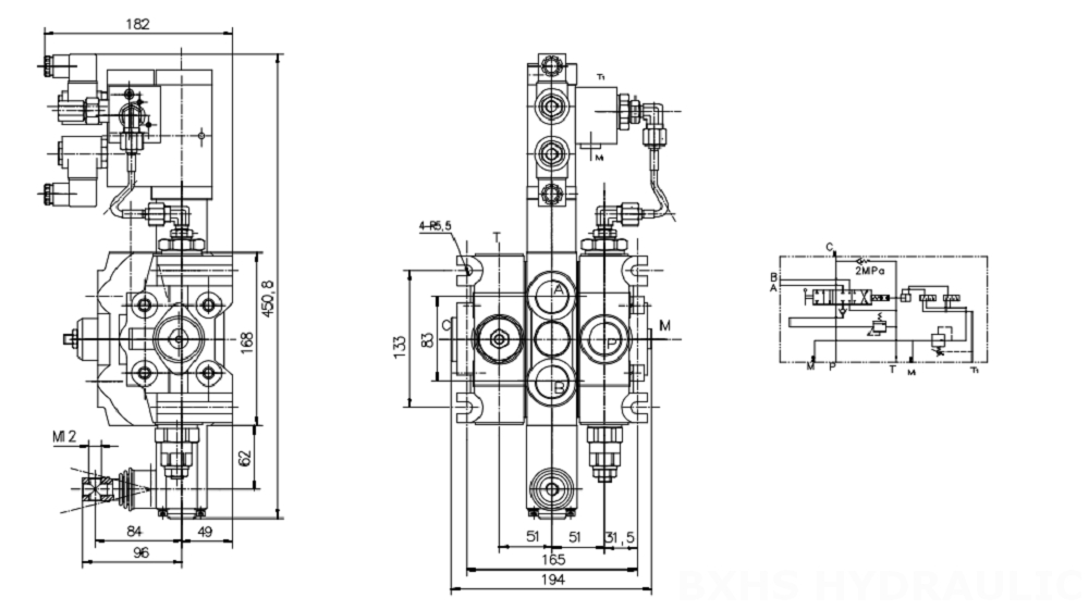 DCV200 电液控 1路 分片换向阀 drawing image