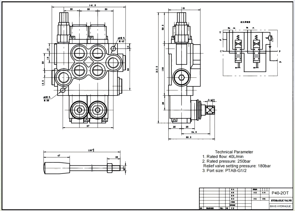 P40-XNHJ 手控 2路 单块式方向阀 drawing image