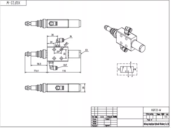 XQF-22W 气控 1路 整体换向阀 drawing image