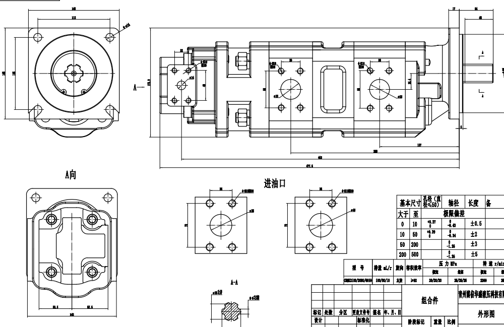 JHP2100-2080-1016 100 cc/rev 液压齿轮泵 drawing image