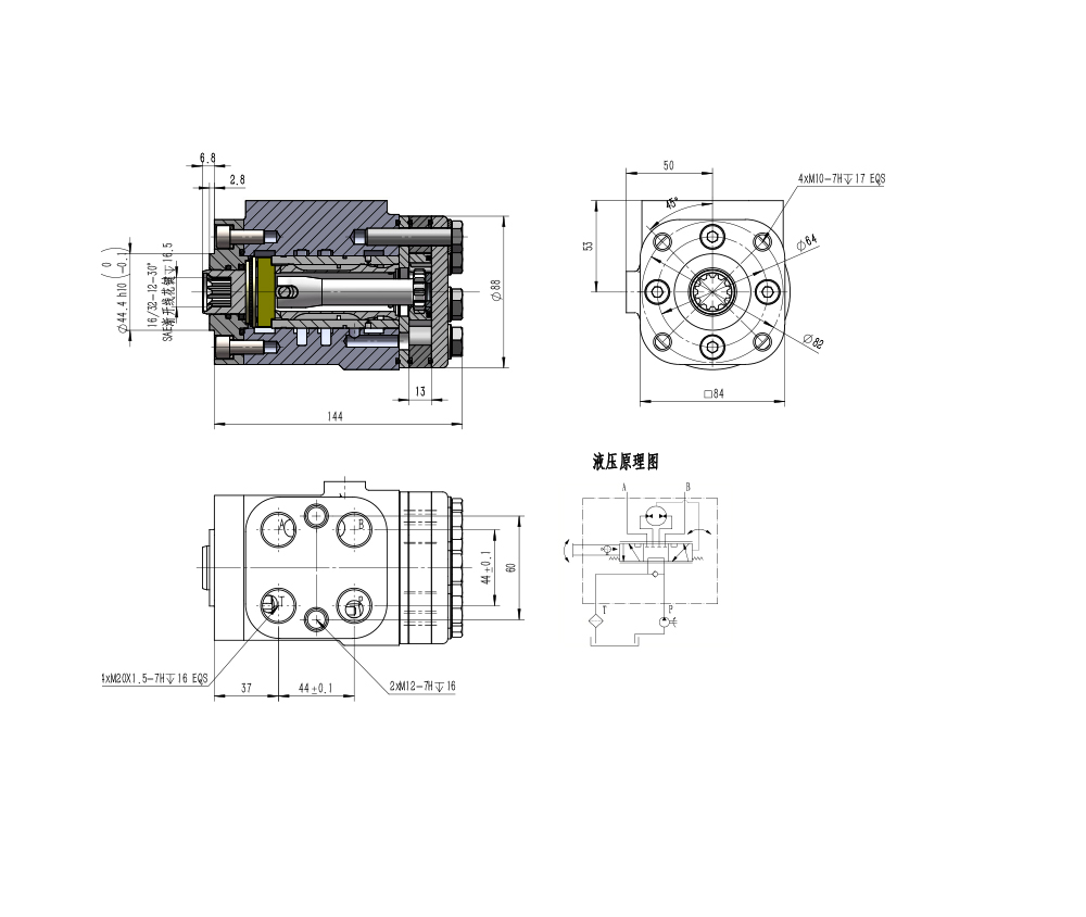 BZZ1-E100C 100 ml/r 7.5 L/min 转向器 drawing image