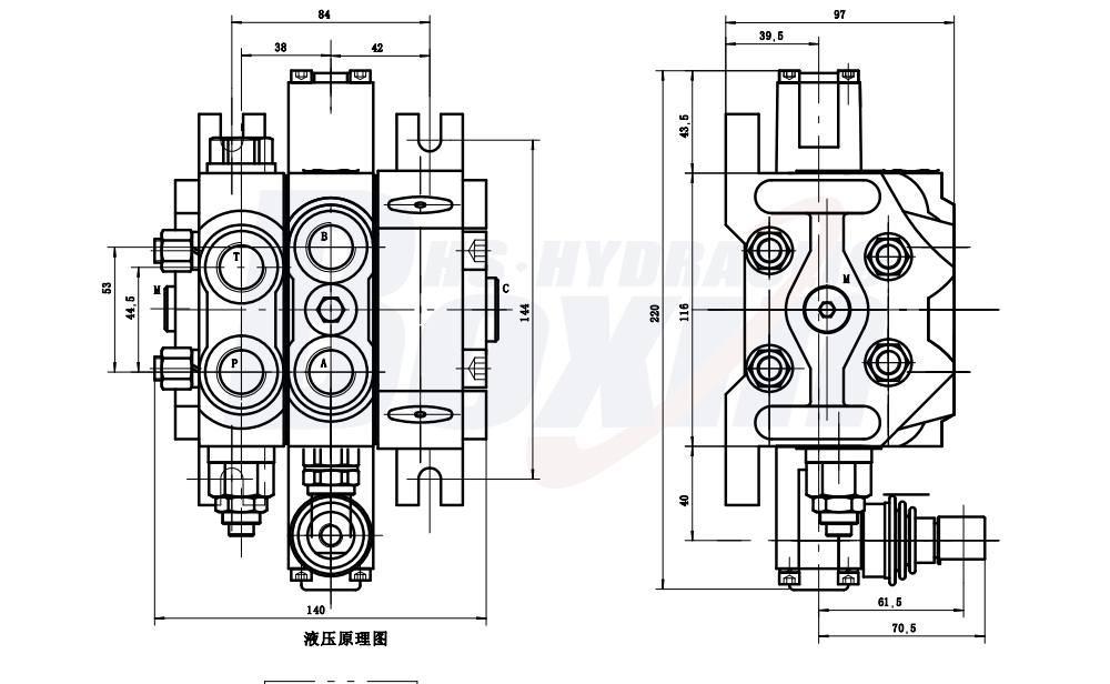 DCV60-JZTAW-J 手控 1 联 分块式方向阀 drawing image