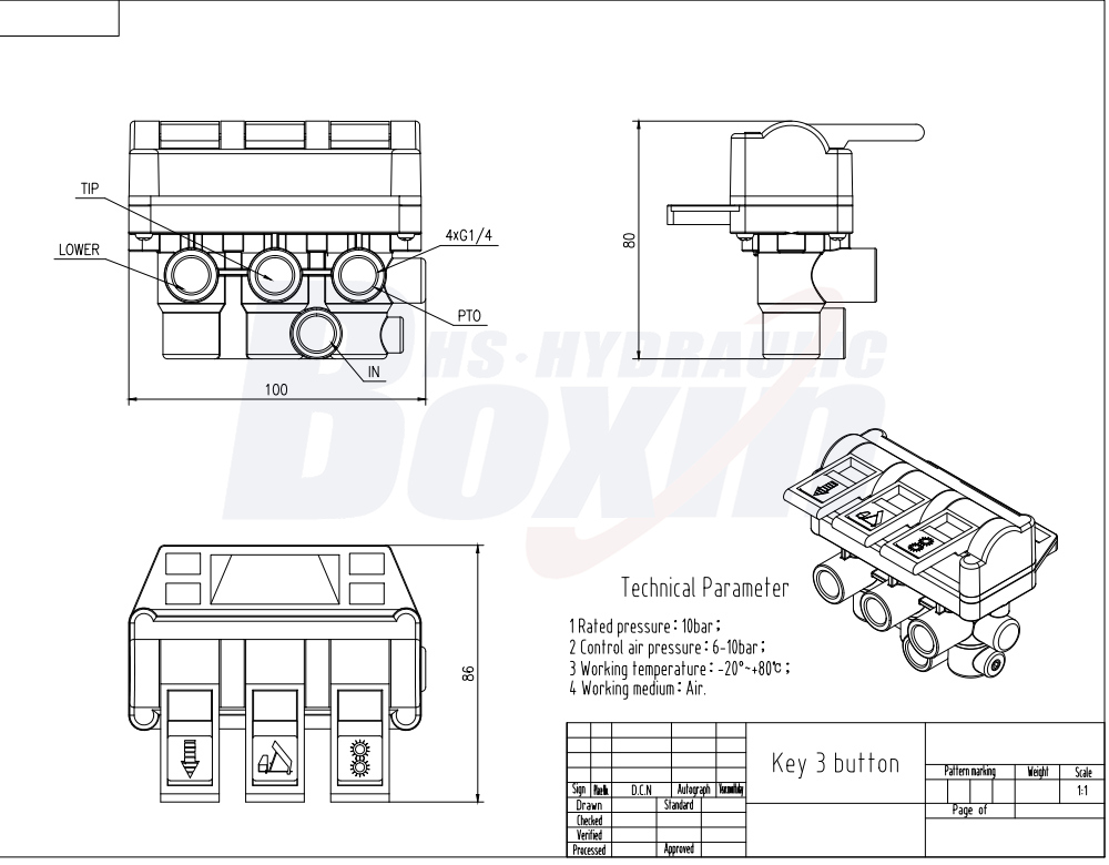 TC-4-TFLF 气控 1 联 液压控制阀 drawing image