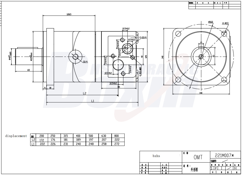 BMT400 400 毫升/转 125 升/分钟 液压马达 drawing image